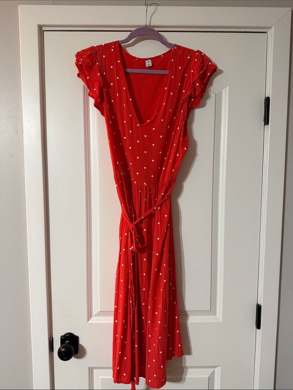 Old Navy Red Polka Dot Tie Waist Midi Dress XL